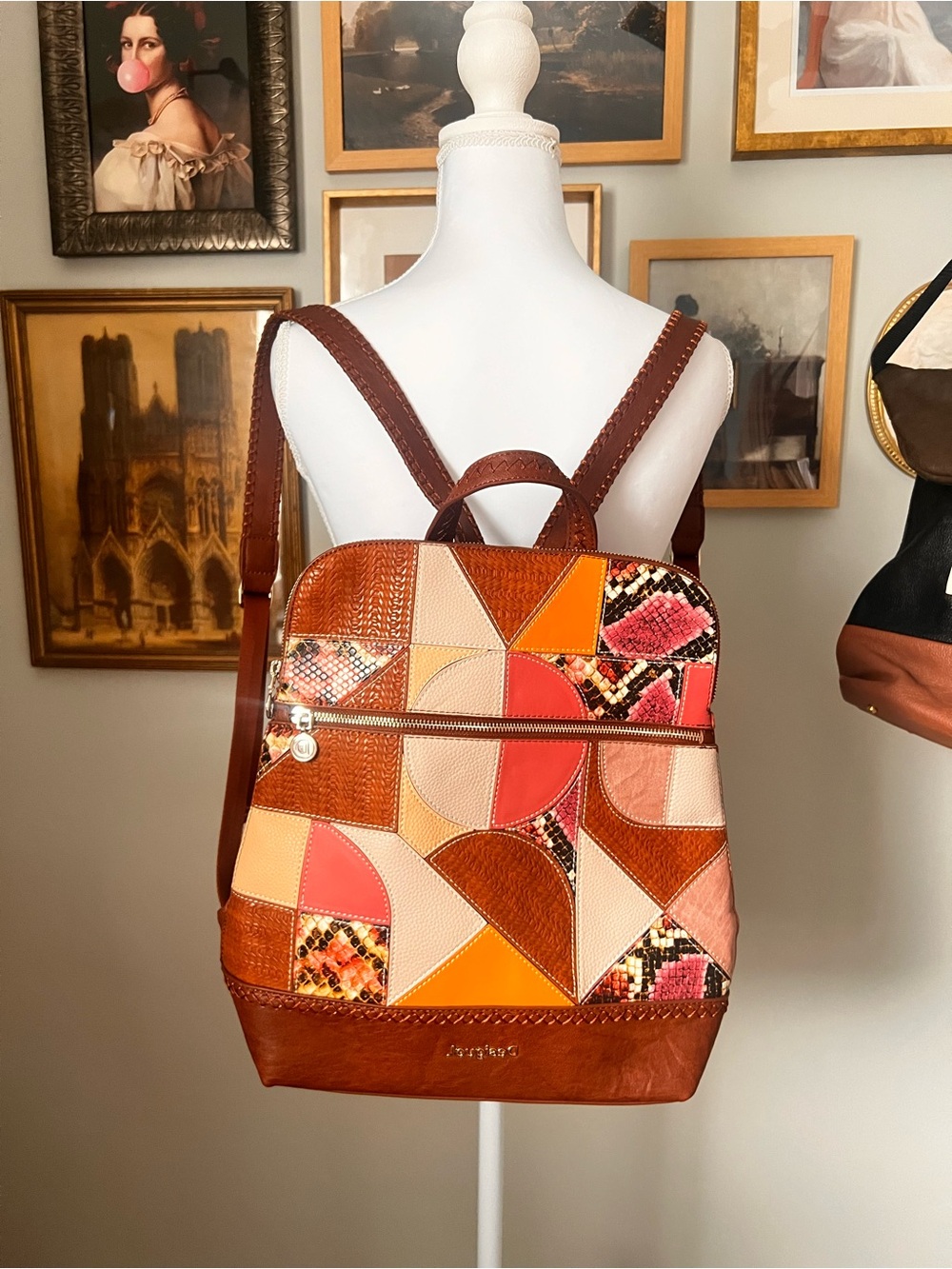 Patchwork Leather Backpack - Multicolor